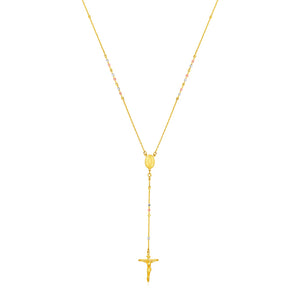 14k Tri Color Gold Rosary Style Necklace