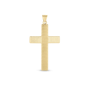 14k Yellow Gold High Polish Textured Stripe Pendant