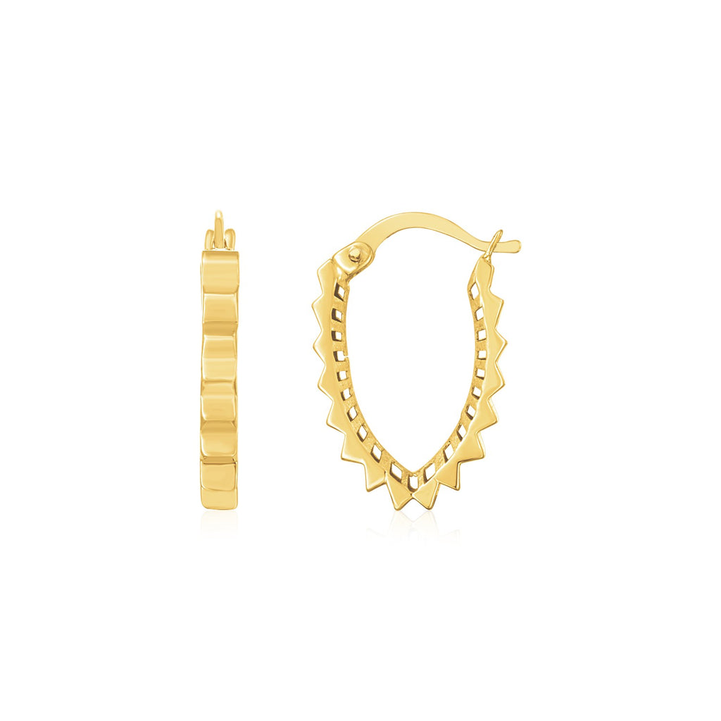 14K Yellow Gold Spiky V Hoop Earrings