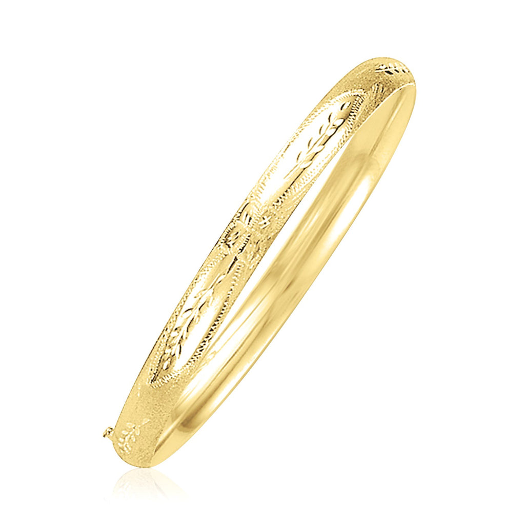 14k Yellow Gold Dome Florentine Design Bangle