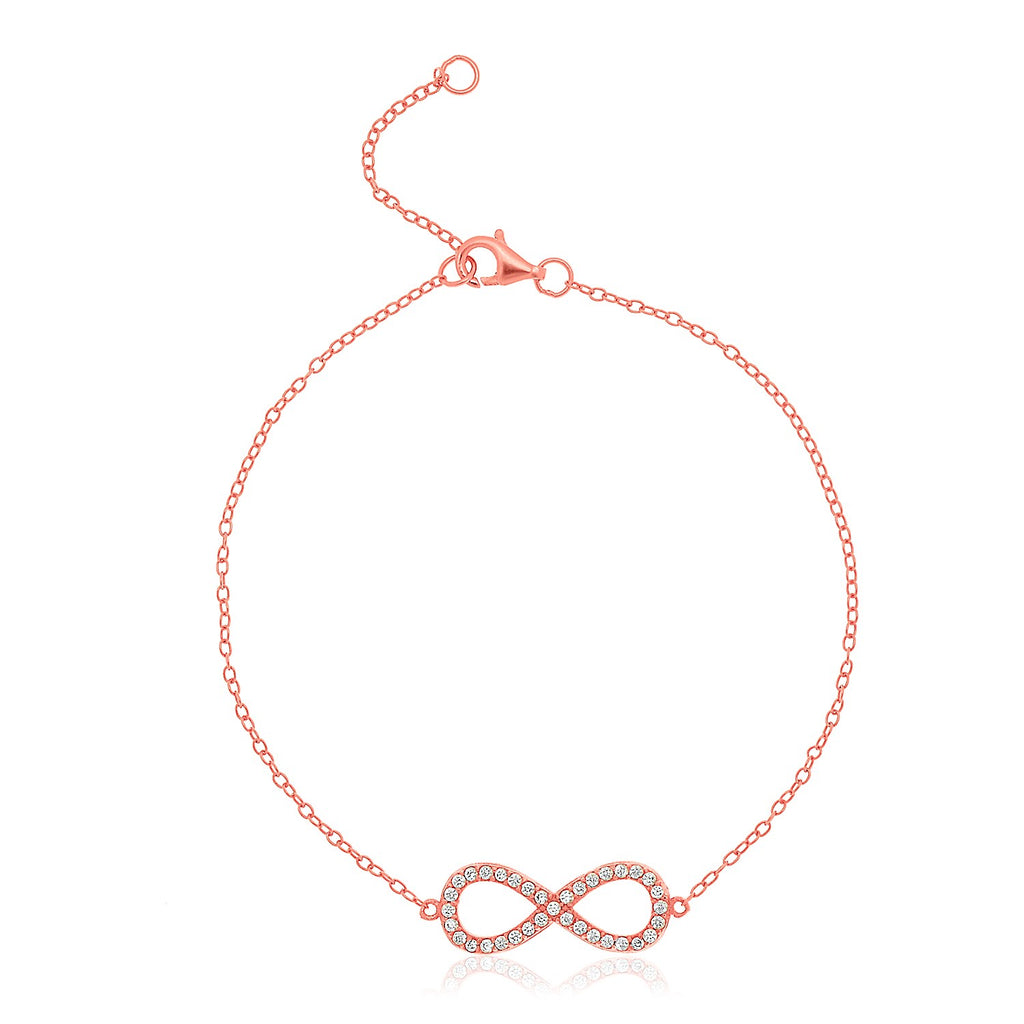 Sterling Silver Rose Toned Infinity Symbol Bracelet with Cubic Zirconias