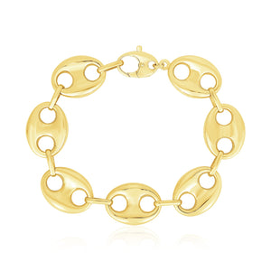 14k Yellow Gold High Polish Lite Puffed Mariner Link Bracelet (21 mm)