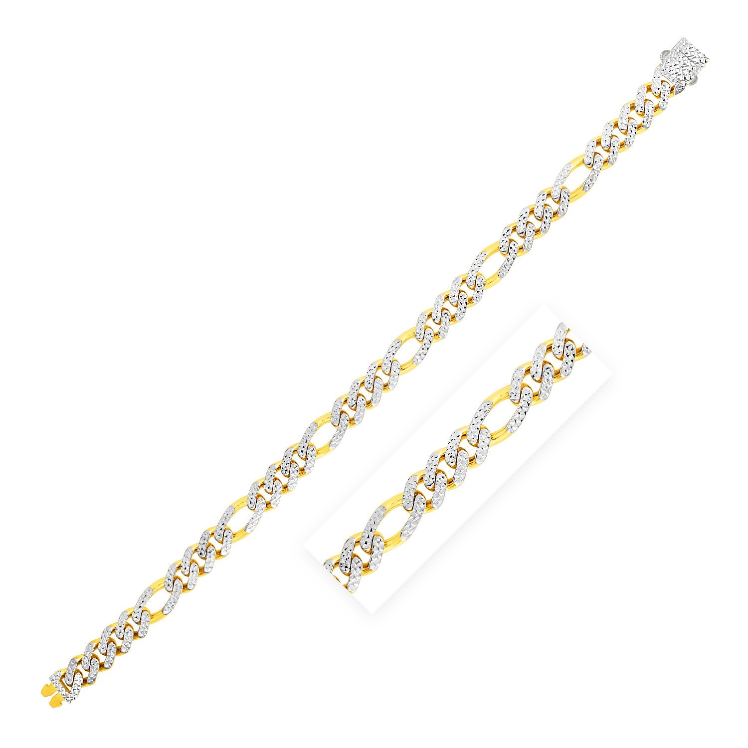 Modern Lite Figaro with White Pave Bracelet in 14K Yellow Gold (8.0mm)