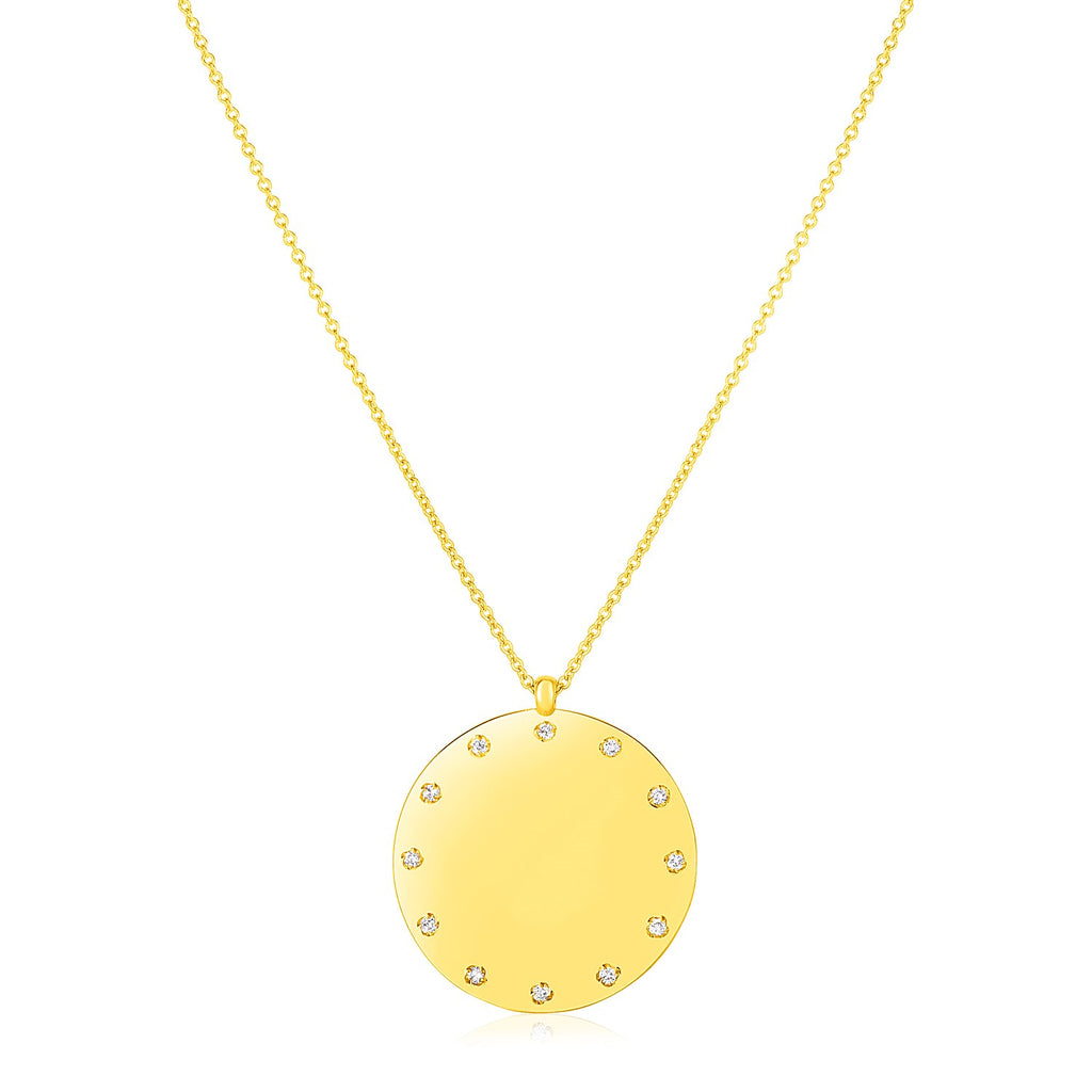 14K Yellow Gold Disc Necklace with Diamonds