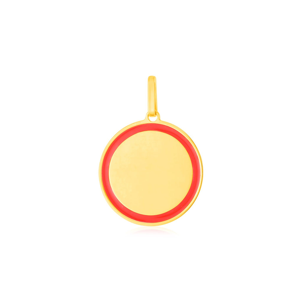 14k Yellow Gold and Red Enamel Circle Pendant