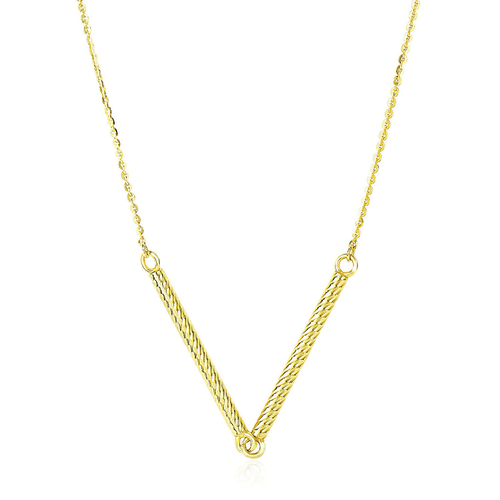 14k Yellow Gold Chain Necklace with Two Connected Thin Bar Pendant