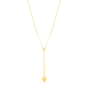 14k Yellow Gold Paperclip Chain Lariat Necklace with Heart