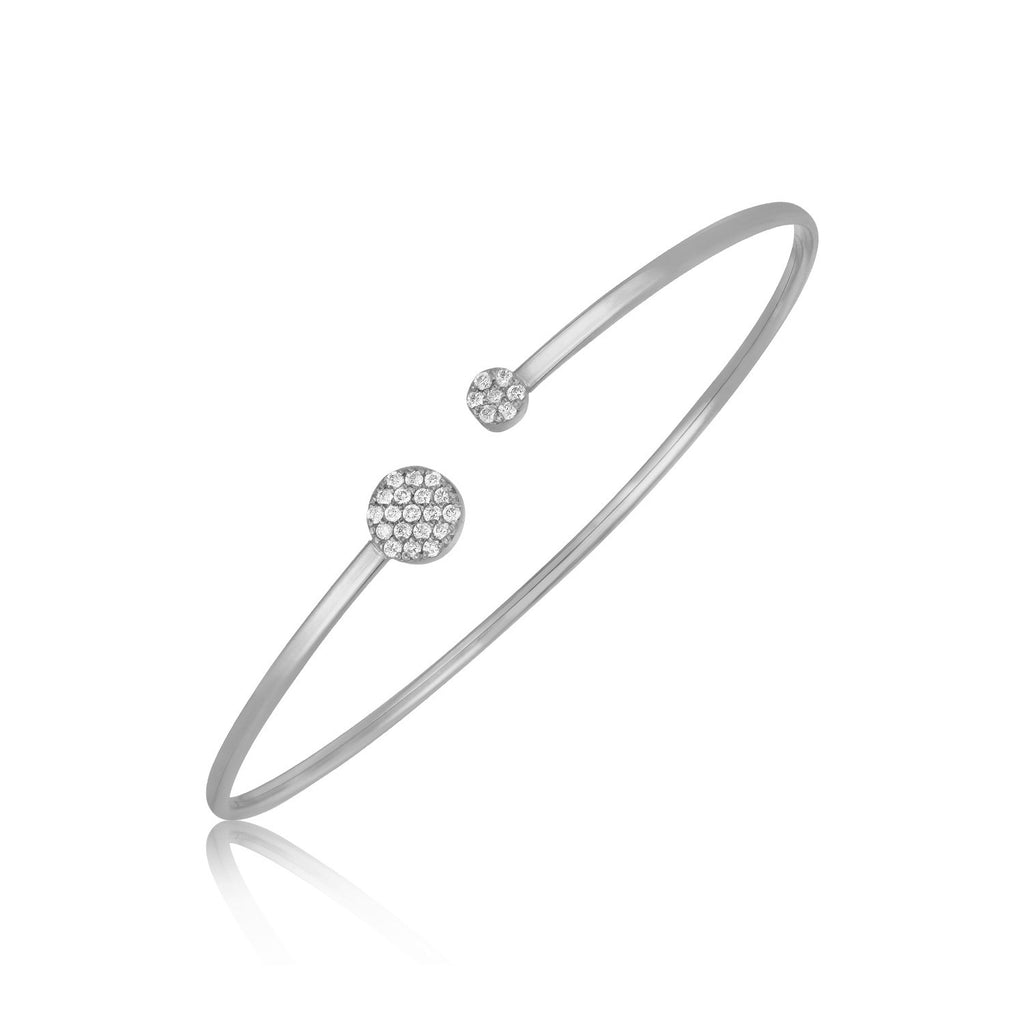 14k White Gold High Polish Diamond Cluster Bangle (2mm)