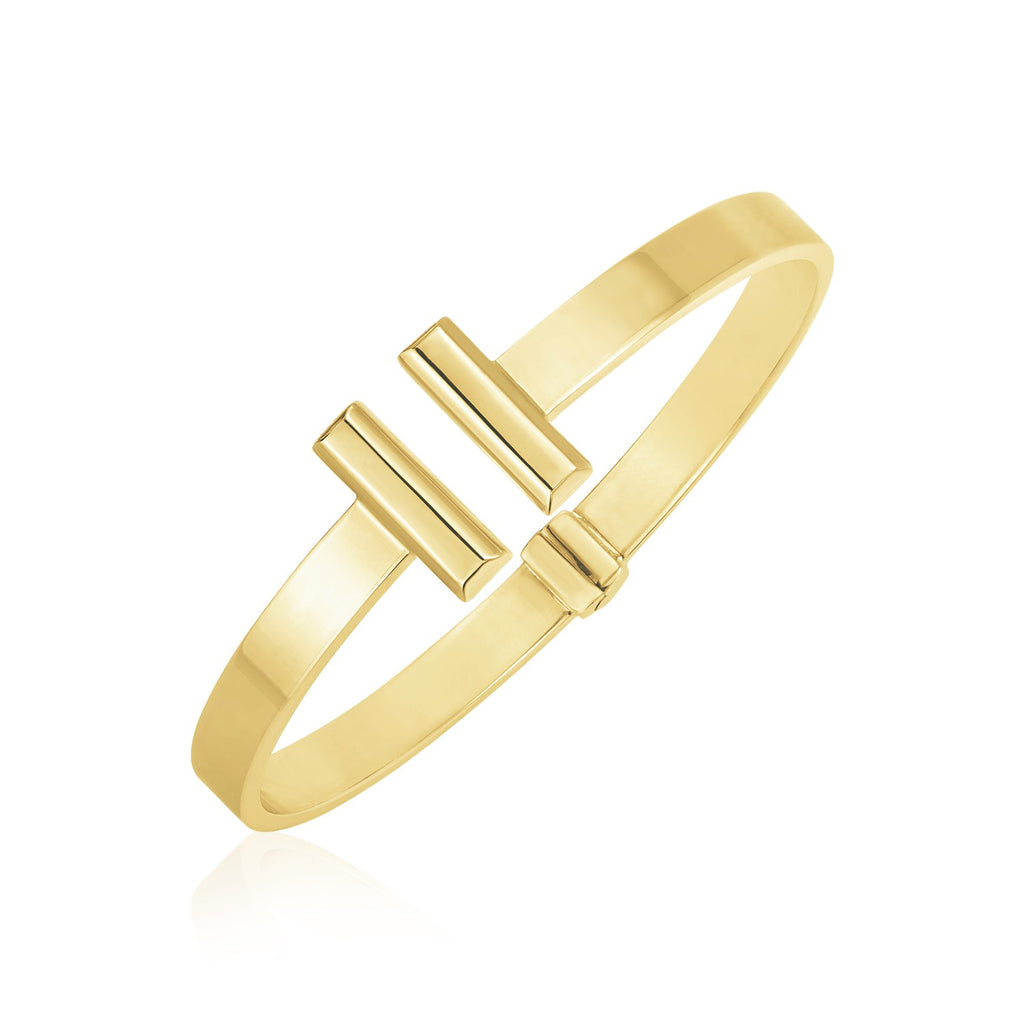 14k Yellow Gold High Polish Bar Cuff Bangle (6mm)-0