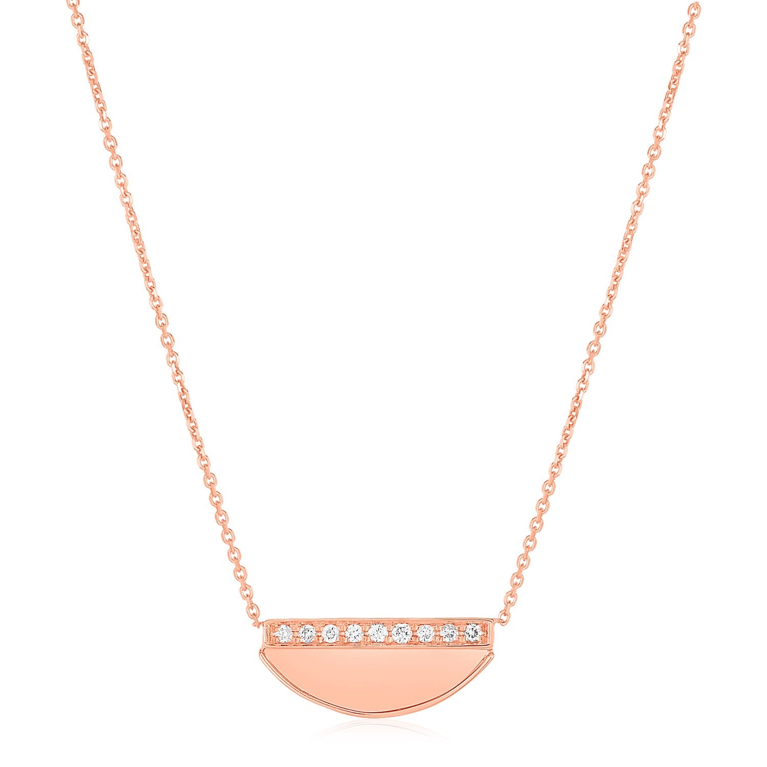 14K Rose Gold Half Moon Necklace with Diamonds