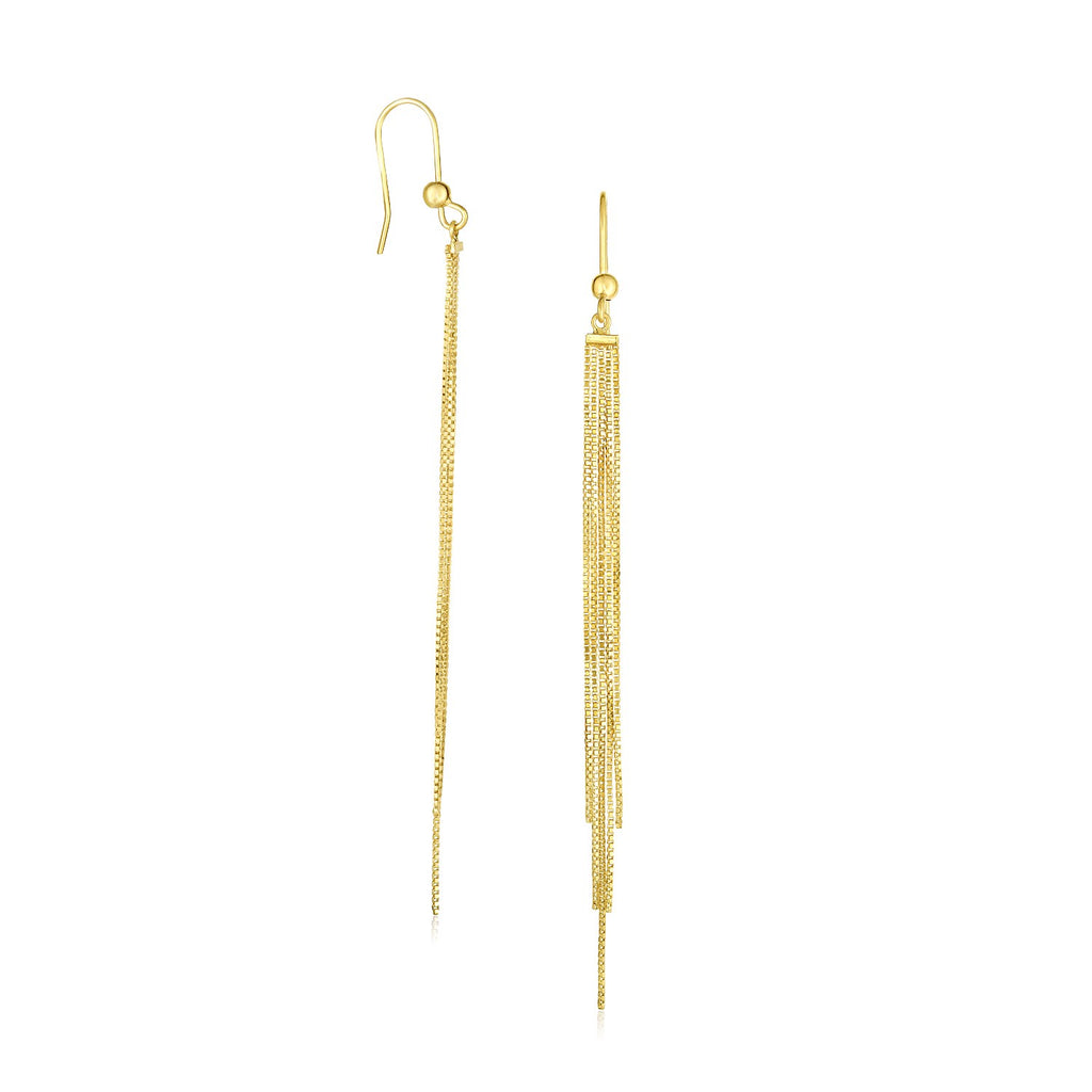 14k Yellow Gold Multiple Asymmetrical Chain Drop Earrings