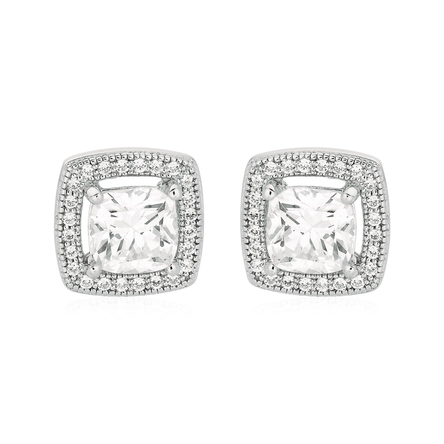 Cushion Earrings with Cubic Zirconia in Sterling Silver