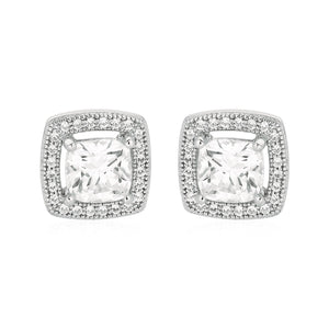 Cushion Earrings with Cubic Zirconia in Sterling Silver