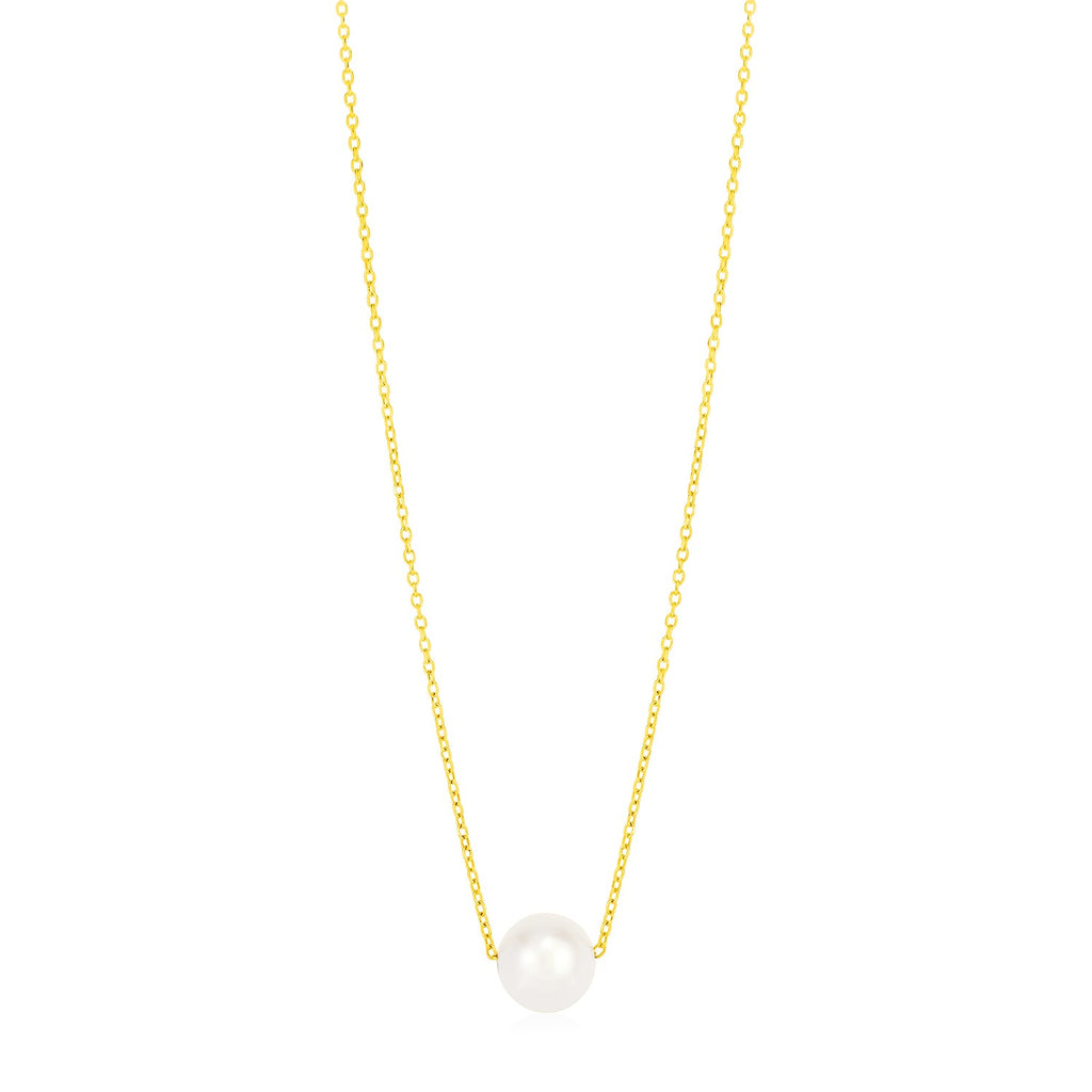 14k Yellow Gold Pearl Solitaire Necklace