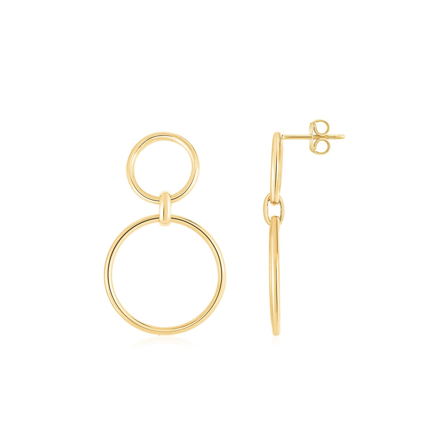 14K Yellow Gold Round Link Circle Drop Earrings