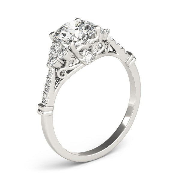 14k White Gold Side Clusters Round Diamond Engagement Ring (1 1/8 cttw)