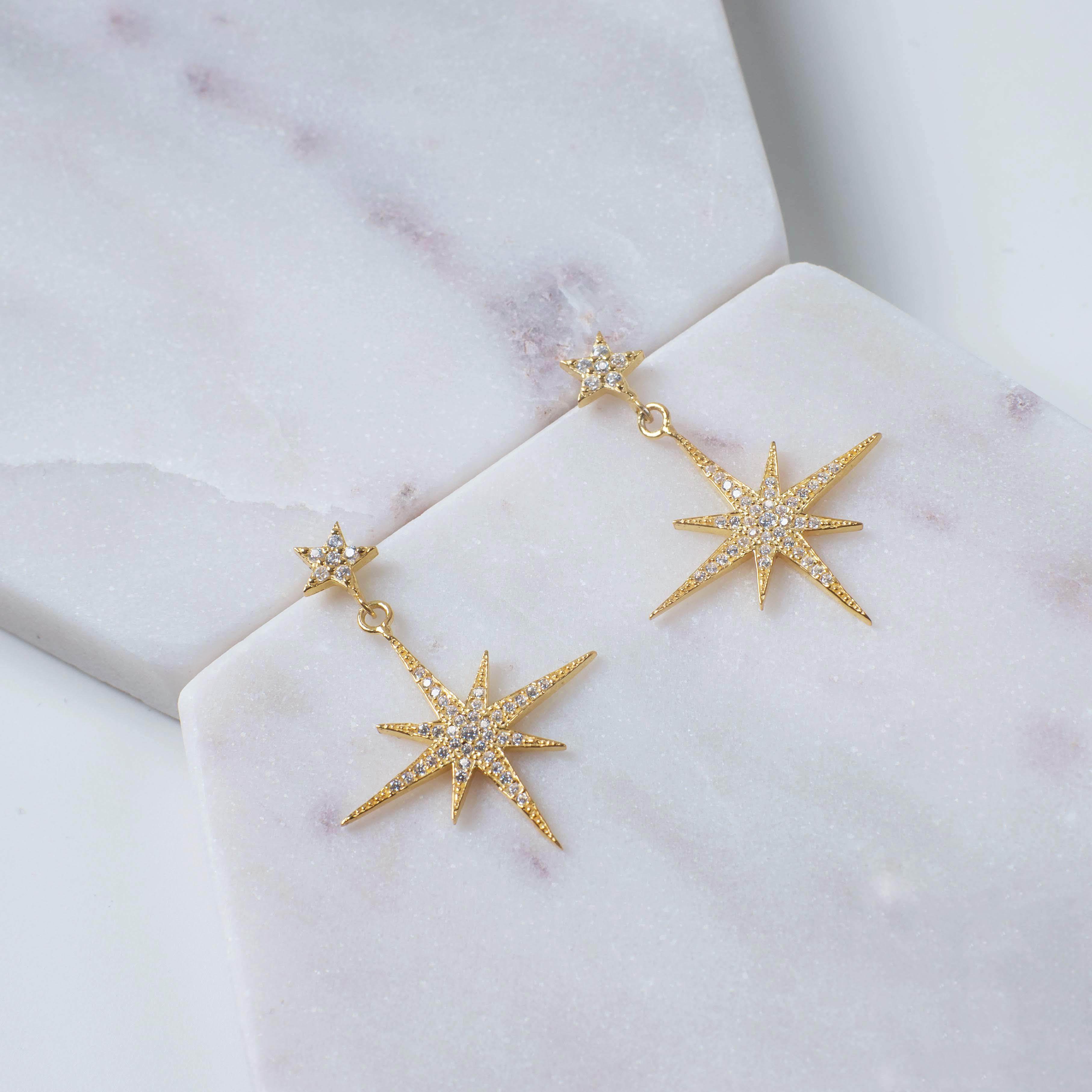 Petite Star burst Drop Earrings Gold