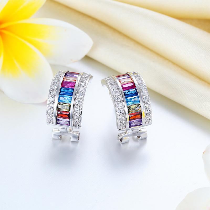 Multi-Color Stones 925 Sterling Silver Earrings Jewelry XFE8131