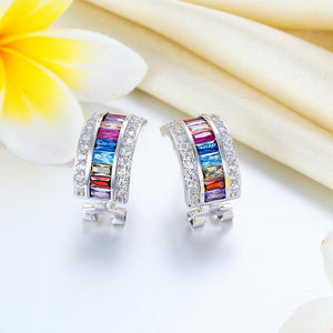 Multi-Color Stones 925 Sterling Silver Earrings Jewelry XFE8131