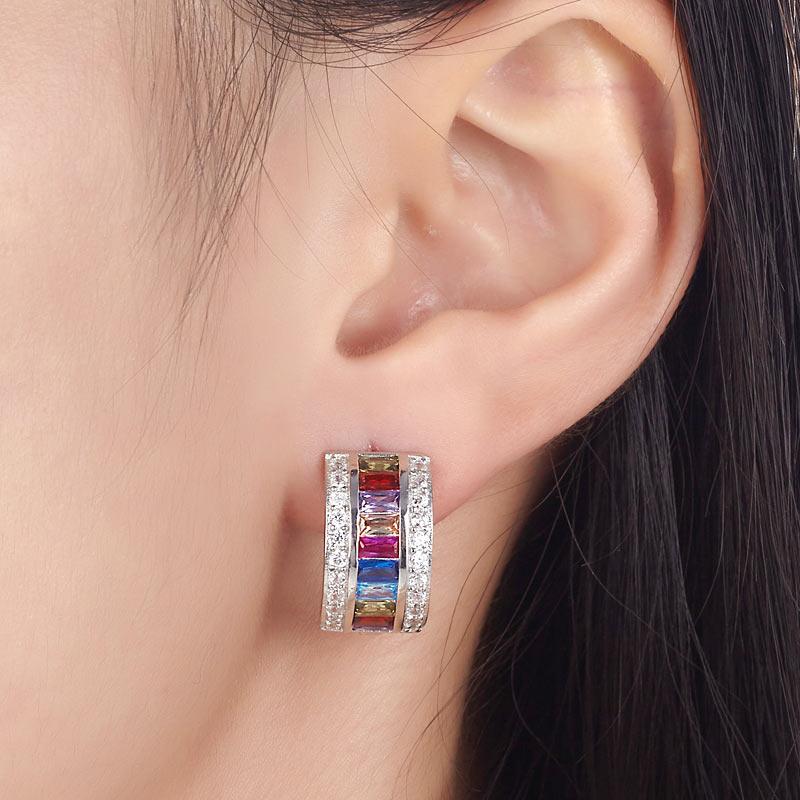 Multi-Color Stones 925 Sterling Silver Earrings Jewelry XFE8131