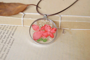 Natural dried red butterfly flower necklace