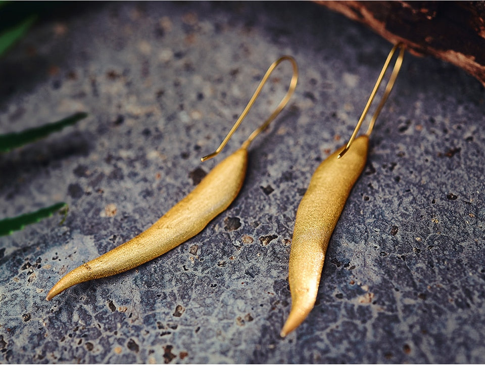 Golden Leaf Dangle Earrings