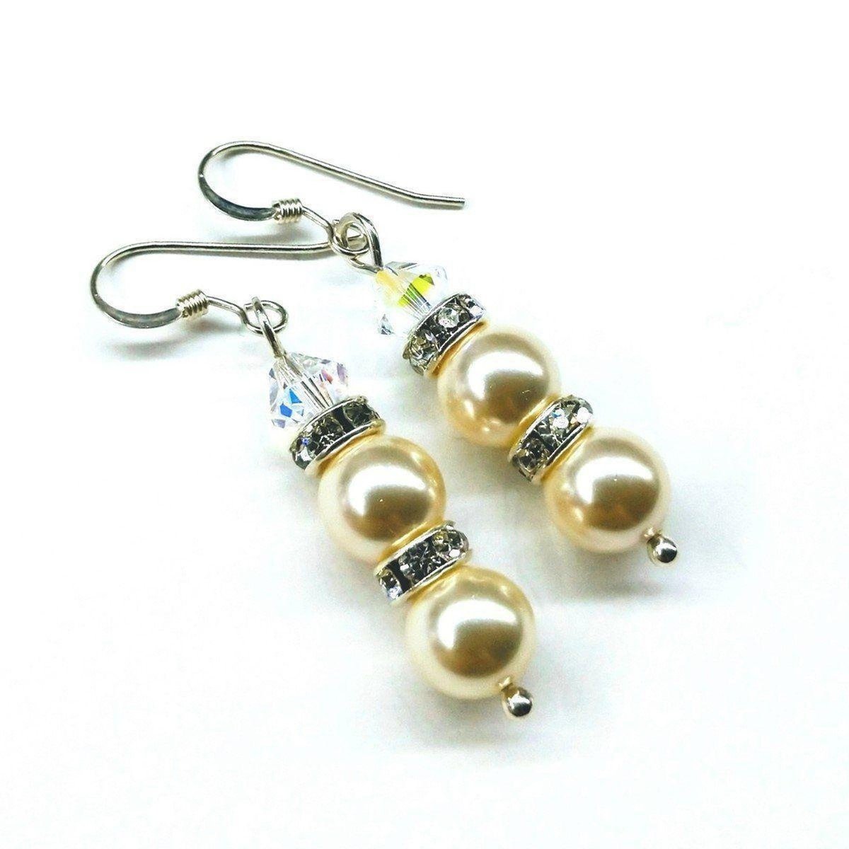 Bridal Sterling Silver Stacked Crystal and Pearl Earrings