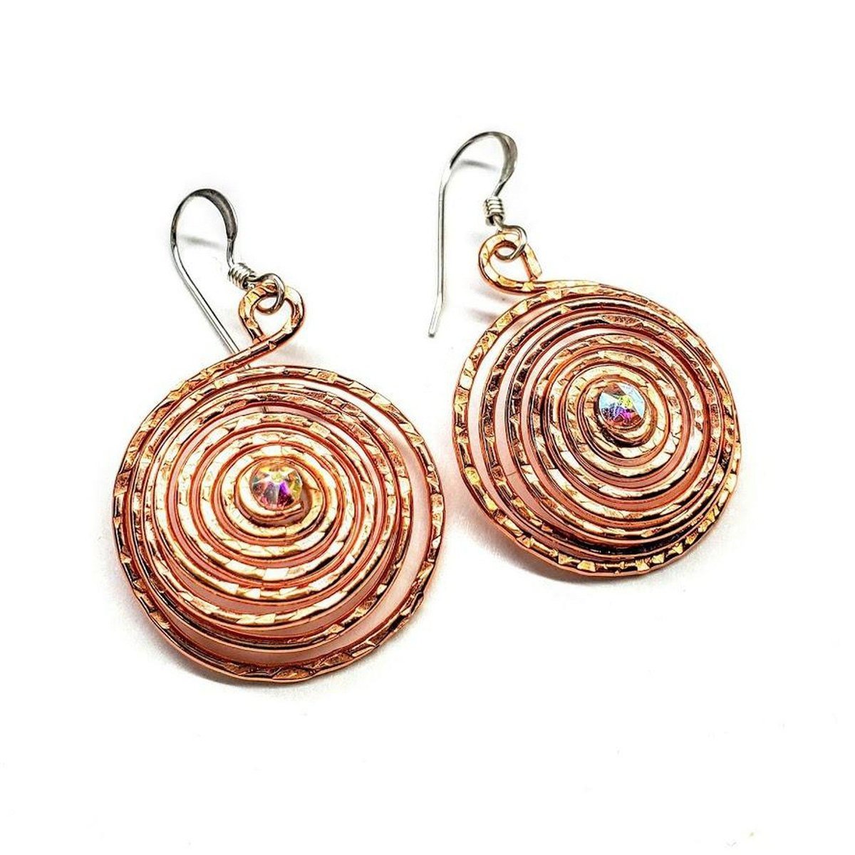 Copper Crystal Spiral Hoop Earrings