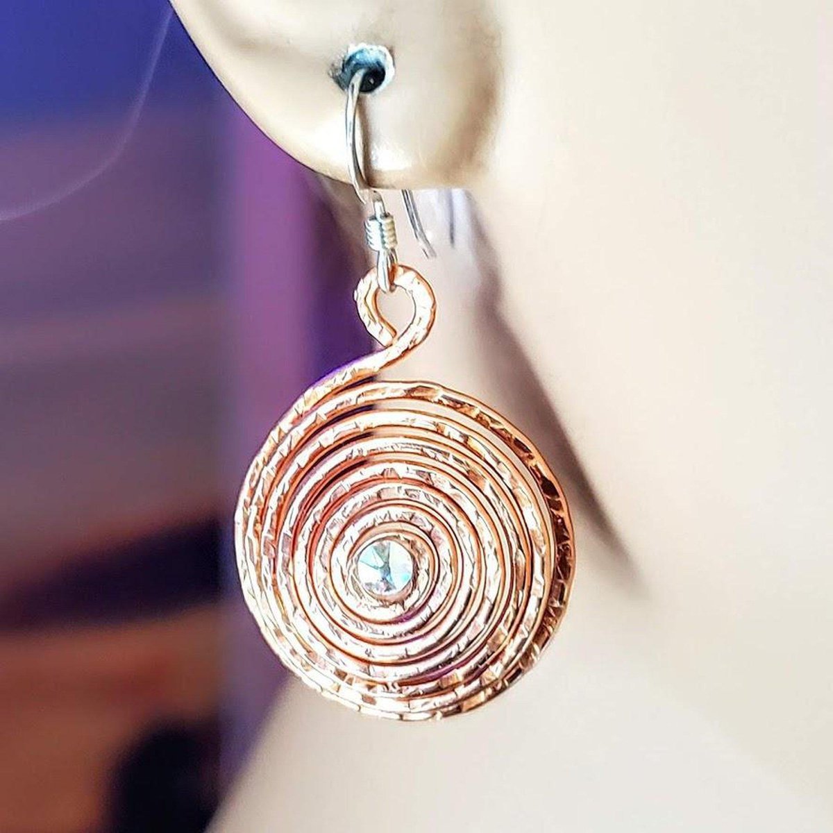 Copper Crystal Spiral Hoop Earrings