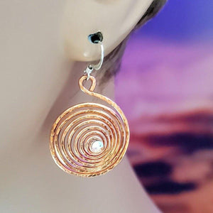 Copper Crystal Spiral Hoop Earrings