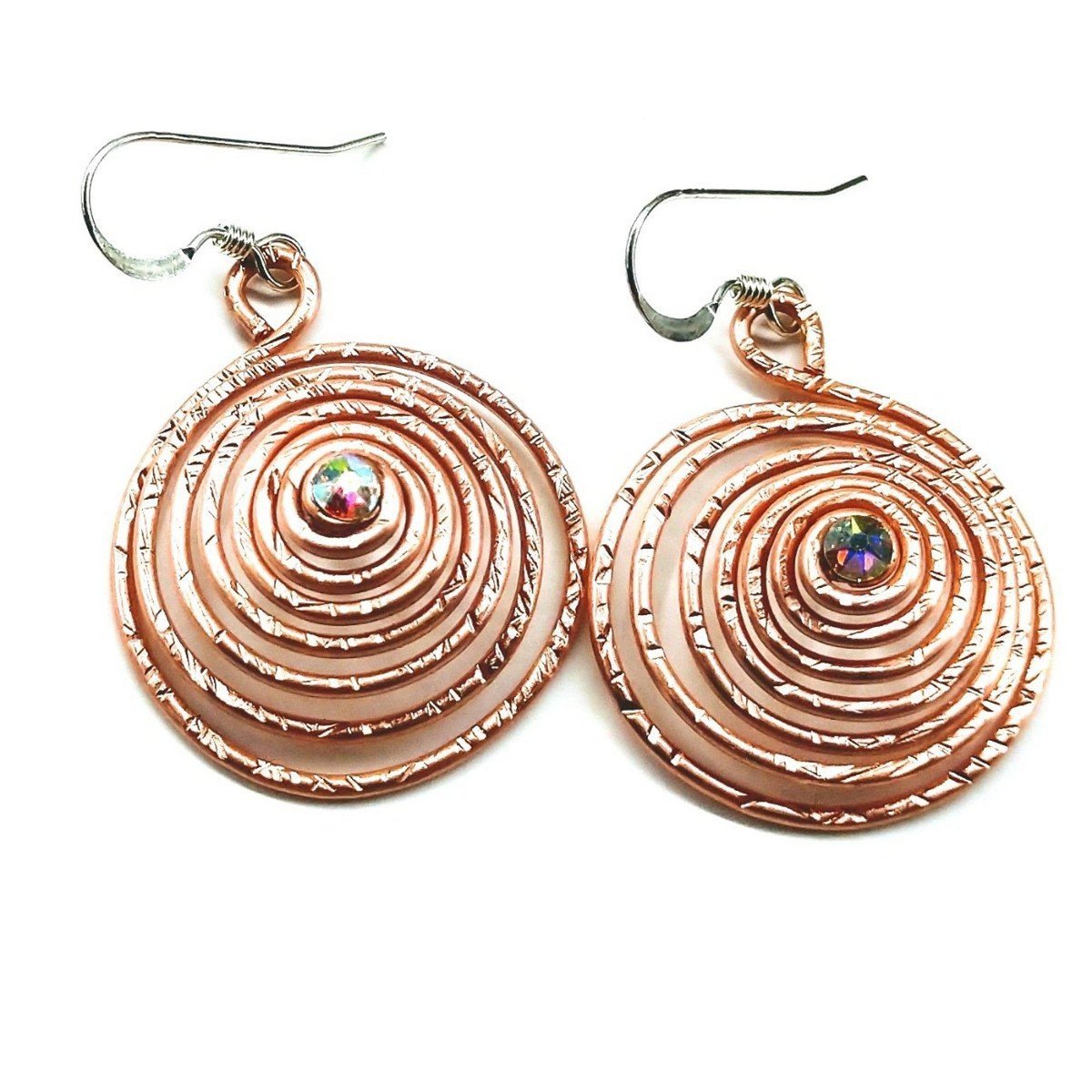 Copper Crystal Spiral Hoop Earrings