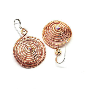 Copper Crystal Spiral Hoop Earrings