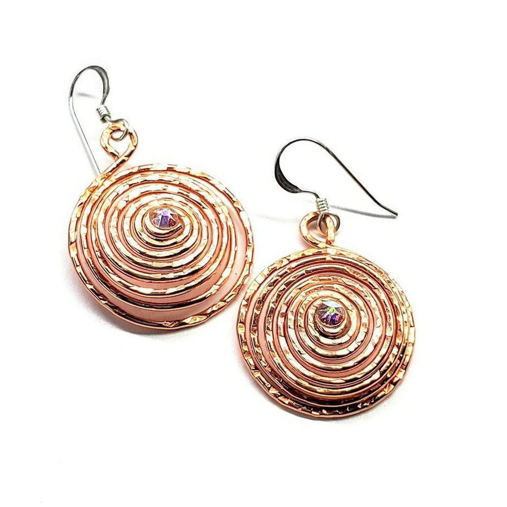 Copper Crystal Spiral Hoop Earrings