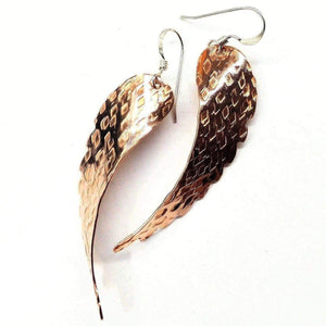 Copper Hammer Pattern Sculpted Angel Wings Earrings