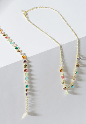 Florence Multi Coloured Gemstone Necklace Gold