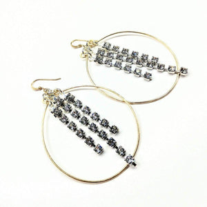 Gold Oval Hoop Crystal Chain Earrings