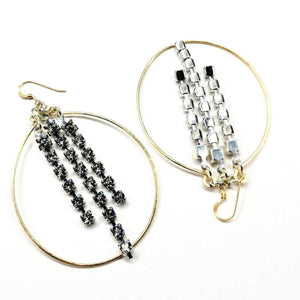 Gold Oval Hoop Crystal Chain Earrings