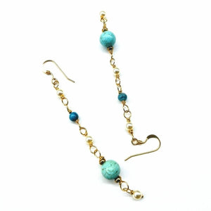 Long 14 K Gold Filled Turquoise Pearl Earrings