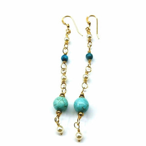 Long 14 K Gold Filled Turquoise Pearl Earrings