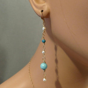 Long 14 K Gold Filled Turquoise Pearl Earrings