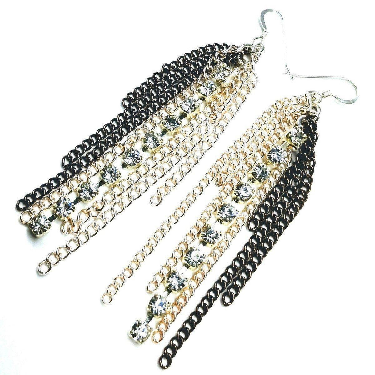 Rhinestone Crystal Chain Fringe Earrings