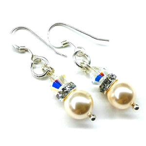 Silver Short Swarovski Crystal Pearl Stack  Earrings