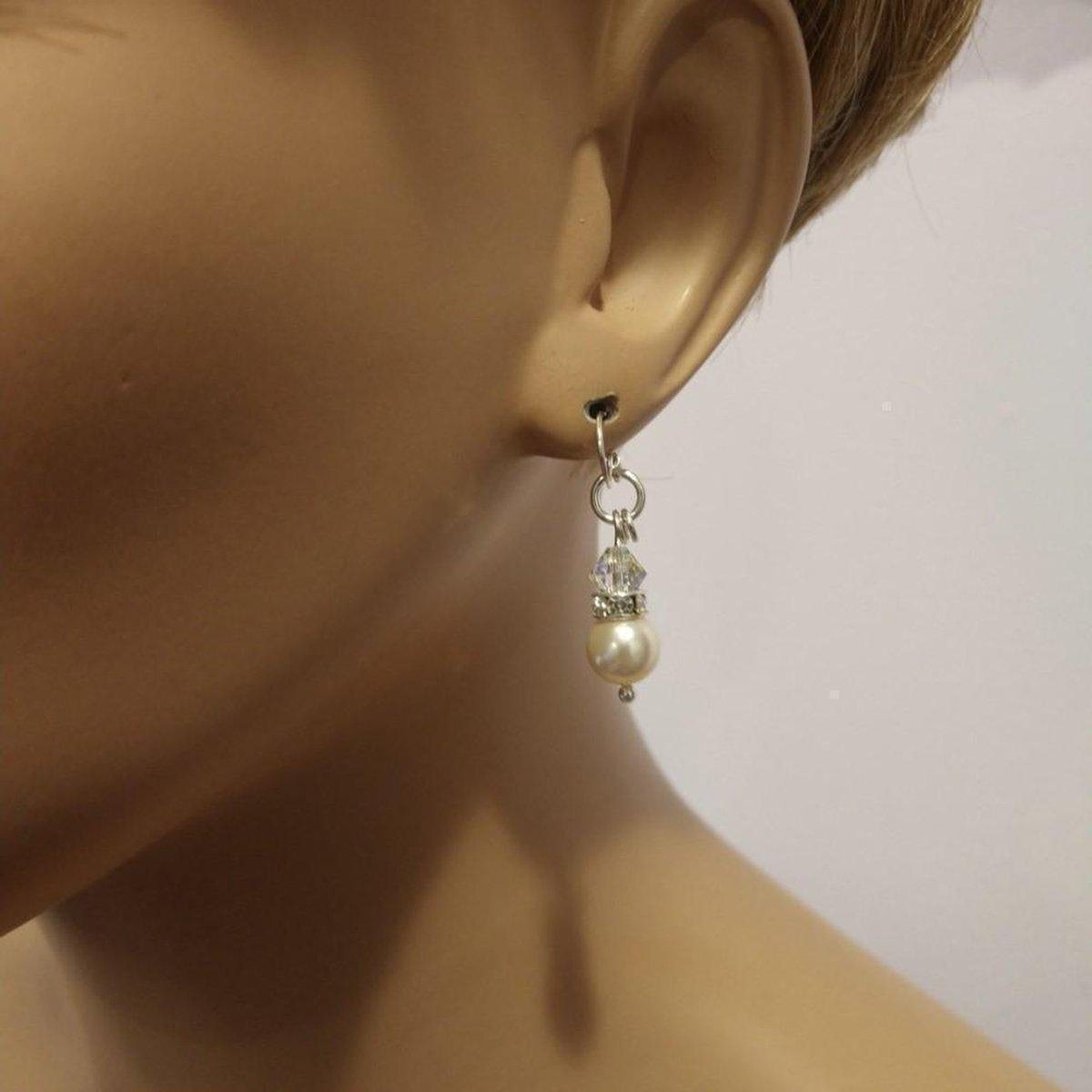 Silver Short Swarovski Crystal Pearl Stack  Earrings