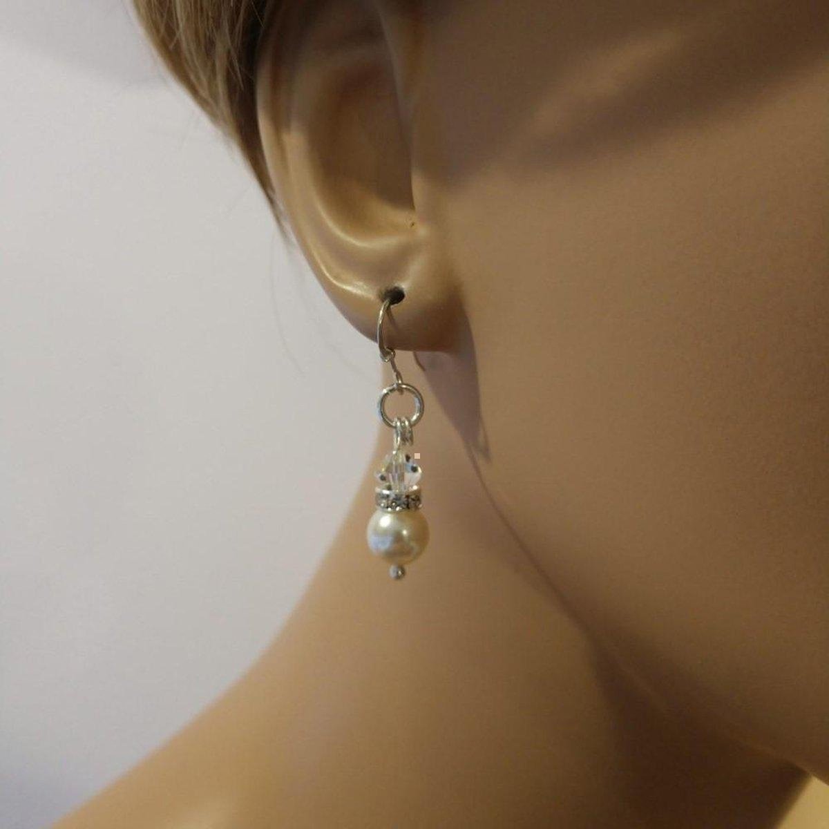 Silver Short Swarovski Crystal Pearl Stack  Earrings