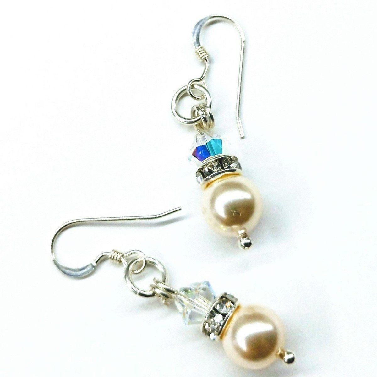 Silver Short Swarovski Crystal Pearl Stack  Earrings