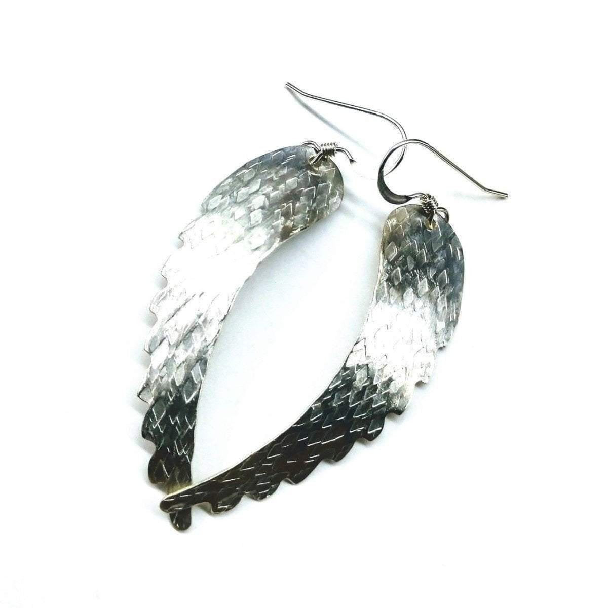 Sterling Silver Hammer Pattern Sculpted Angel Wing Earrings