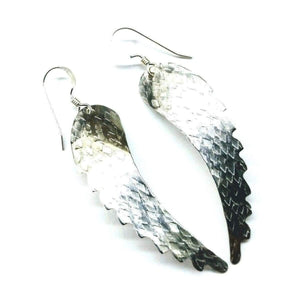 Sterling Silver Hammer Pattern Sculpted Angel Wing Earrings