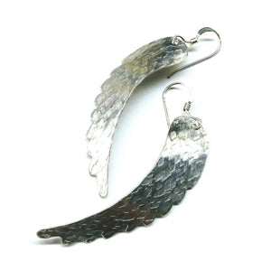 Sterling Silver Hammer Pattern Sculpted Angel Wing Earrings