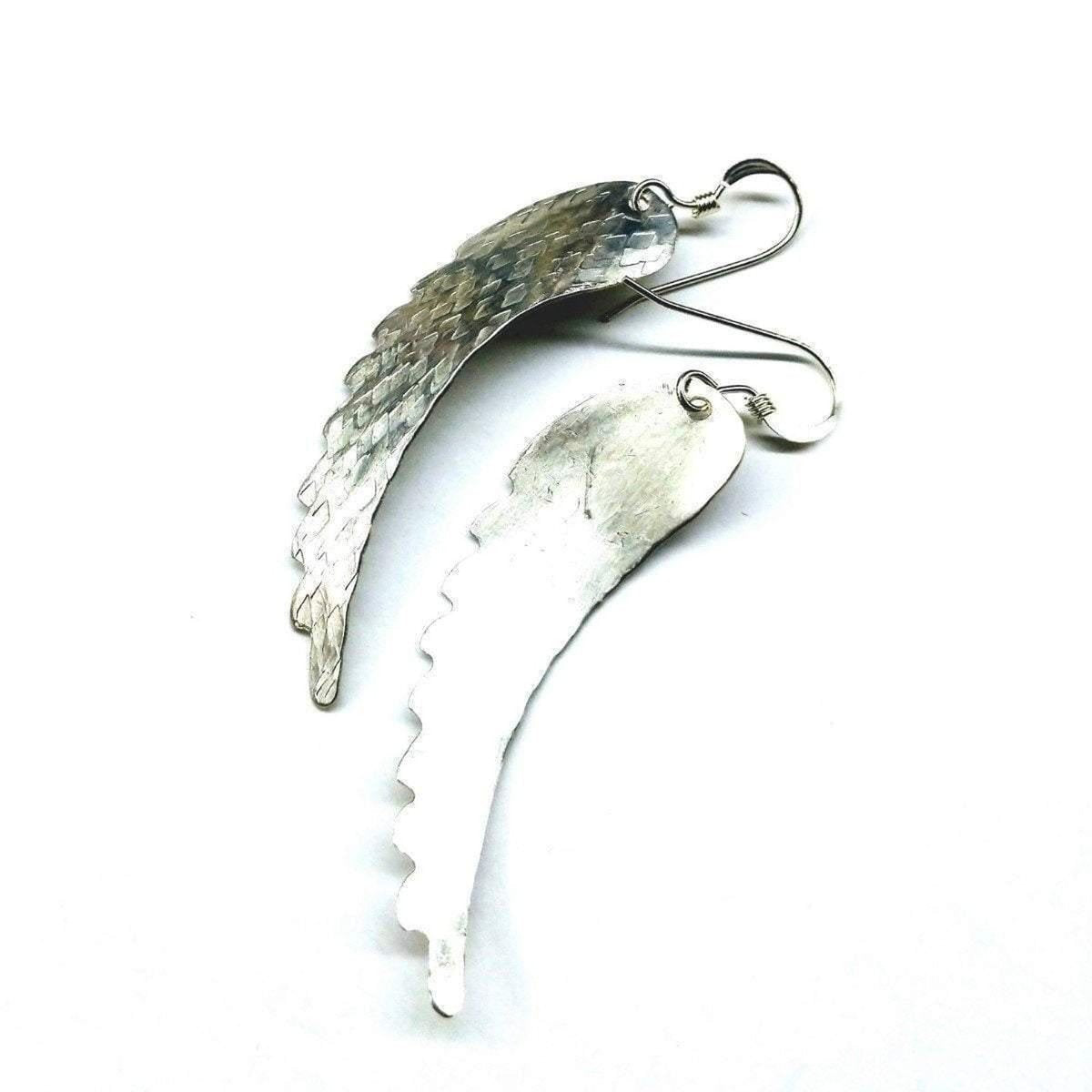 Sterling Silver Hammer Pattern Sculpted Angel Wing Earrings