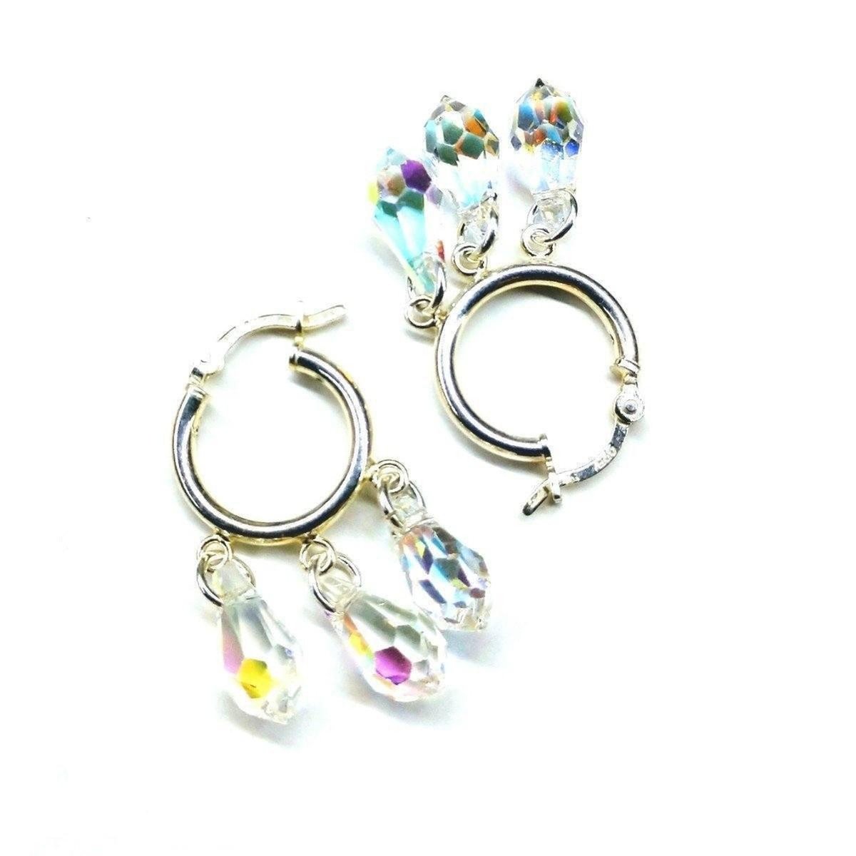 Sterling Silver Hoop Sparkly Crystal Drop Dangle Earrings